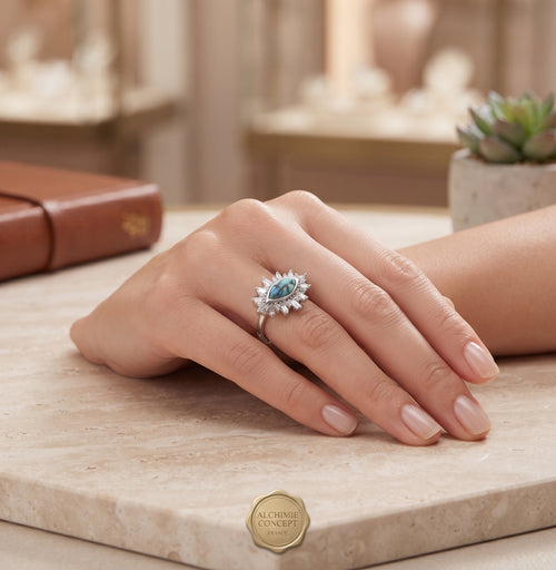 * Bague Argent 925 'Œil Solaire' Turquoise – Taille Réglable | Talisman Bohème