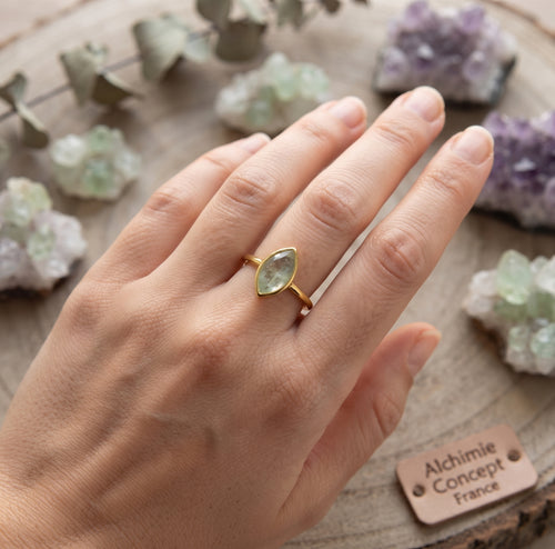 * Bague Argent 925 Aigue-Marine Marquise ✦ Plaquée Or | Poinçon Certifié