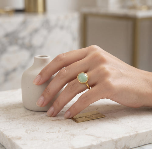 * Bague Argent 925 Amazonite Plaquée Or | Poinçon Certifié | Pierre Naturelle