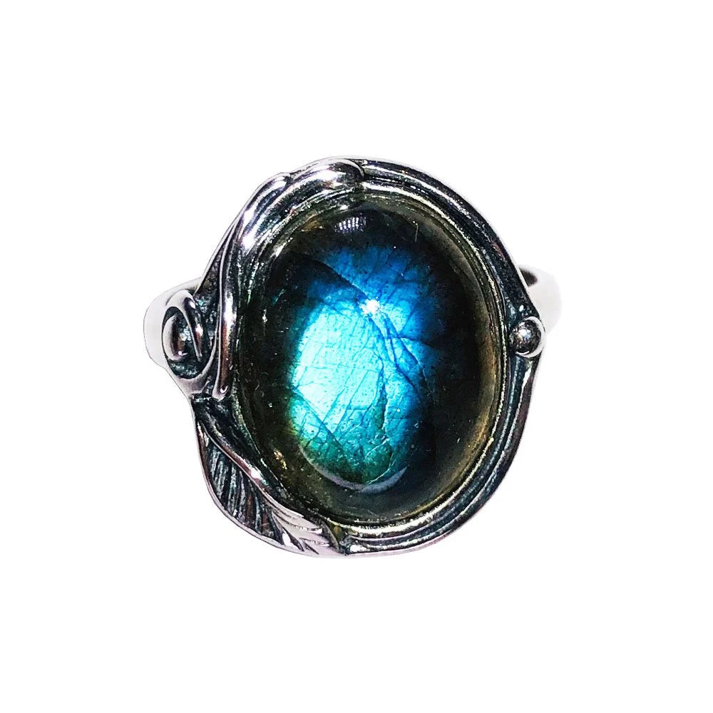 Bague Labradorite "Justine" en Argent 925 | Cabochon Ovale – Pierre des Aurores Boréales