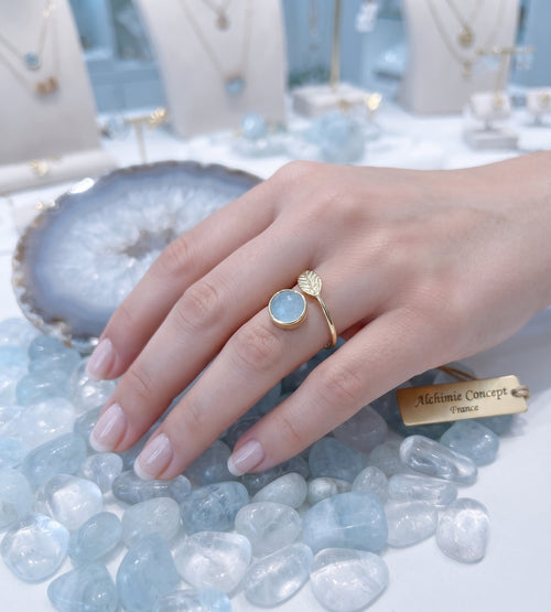 * Bague Argent 925 'Feuille d'Or' – Aigue Marine Naturelle – Poinçon Certifié | Courage & Clarté