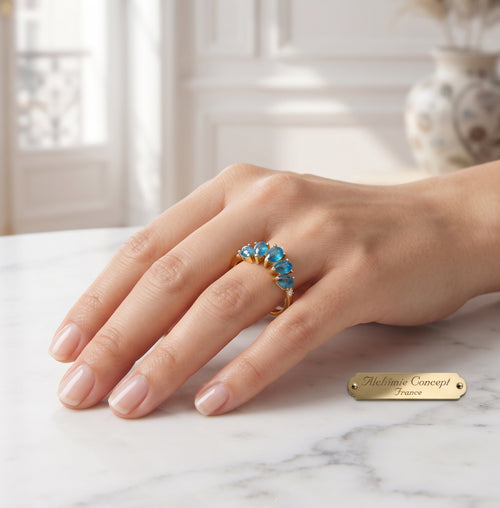 * Bague Argent 925 Apatite Diadème ✦ Plaquée Or | Poinçon Certifié