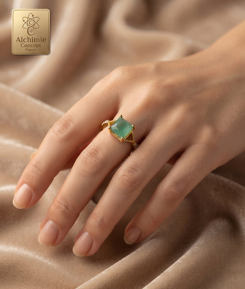 * Bague Argent 925 Amazonite Carrée ✦ Plaquée Or | Poinçon Certifié