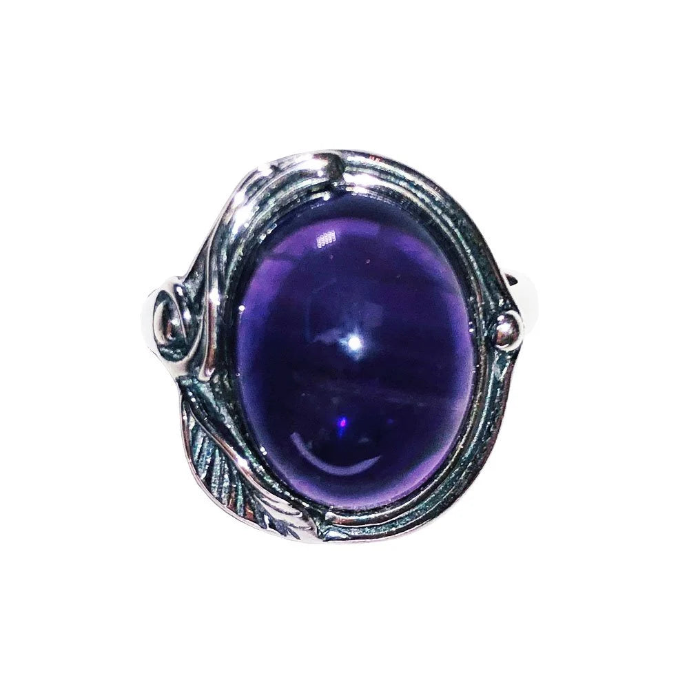 Bague Améthyste "Justine" – Argent 925 | Cabochon Ovale Pierre de Sagesse Violette