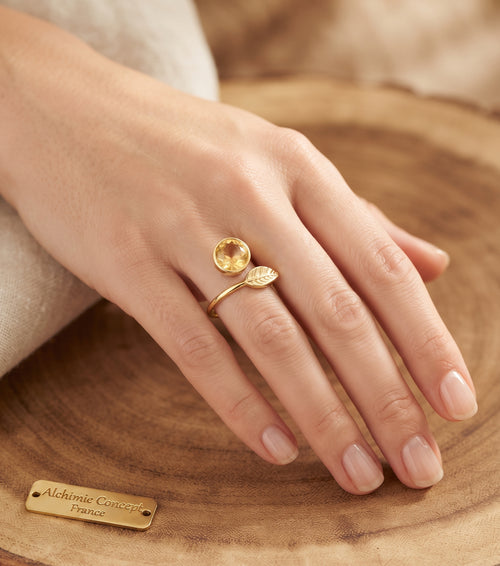 * Bague Argent 925 'Feuille d'Or' – Citrine Naturelle – Poinçon Certifié | Éclat Solaire