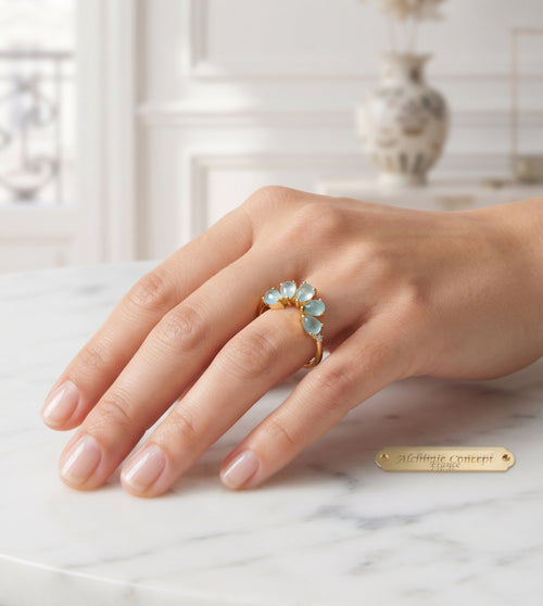 * Bague Argent 925 Aigue-Marine Diadème ✦ Plaquée Or | Poinçon Certifié
