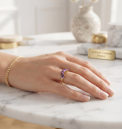* Bague Argent 925 Améthyste Diadème ✦ Plaquée Or | Poinçon Certifié