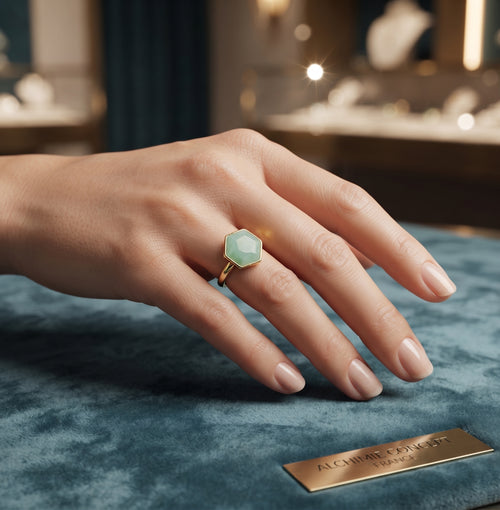 * Bague Argent 925 Amazonite Hexagonale Plaquée Or – Poinçon Certifié | Pierre de Sérénité & Équilibre