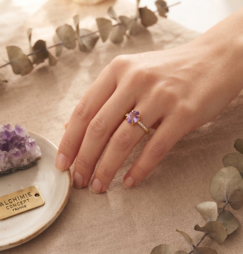 * Bague Argent 925 Améthyste Goutte Plaquée Or – Poinçon Certifié | Pierre de Sagesse & Intuition
