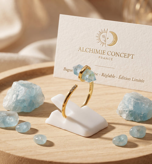 * Bague Argent 925 Aigue-Marine Pointe Plaquée Or – Poinçon Certifié | Pierre de l'Océan & Clarté Cristalline
