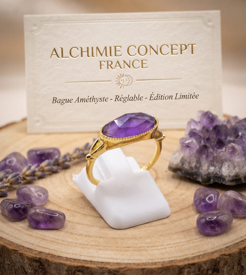 * Bague Argent 925 Améthyste Ovale ✦ Plaquée Or | Poinçon Certifié