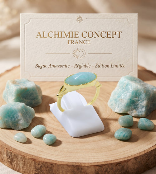 * Bague Argent 925 Amazonite Ovale ✦ Plaquée Or | Poinçon Certifié