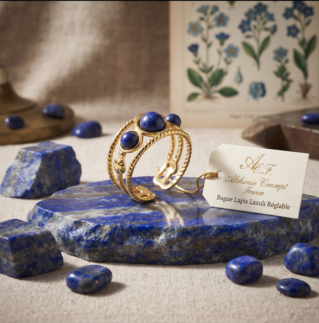 Bague Triple Lapis Lazuli – Acier Inoxydable Ajustable | Pierre Naturelle