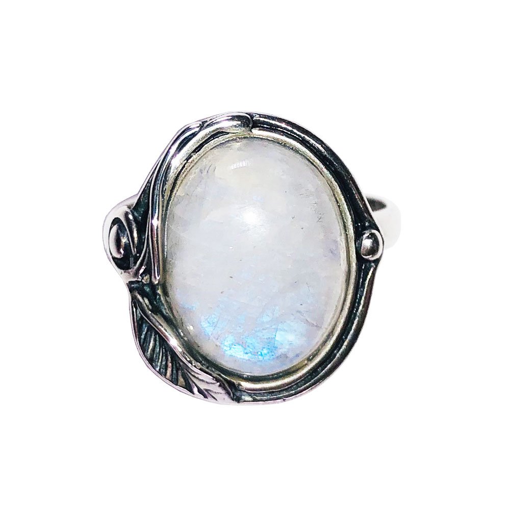 Bague Pierre de Lune "Justine" – Argent 925 | Cabochon Ovale & Adularescence