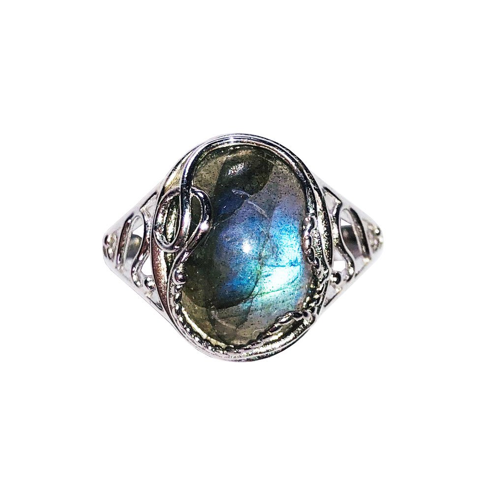 Bague Labradorite Capucine – Argent 925 Cabochon Ovale | Pierre Arc-en-Ciel