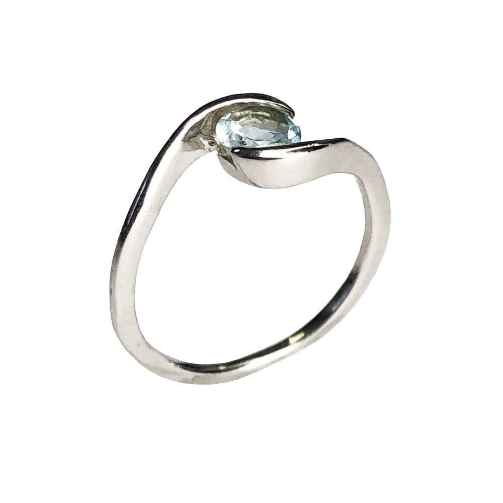 Bague Aigue-Marine Doriane – Argent 925 Cabochon Rond Facetté | Lithothérapie