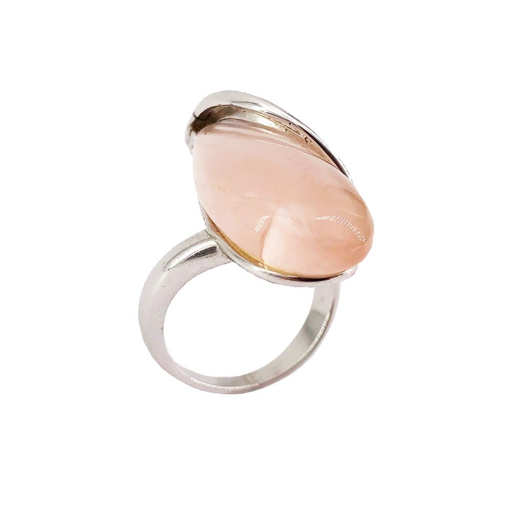 Bague Quartz Rose "Colombe" – Argent 925 | Cabochon Goutte Pierre d'Amour Universel