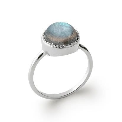 Bague Labradorite "Constantine" en Argent 925 – Cabochon Rond | Pierre Arc-en-ciel