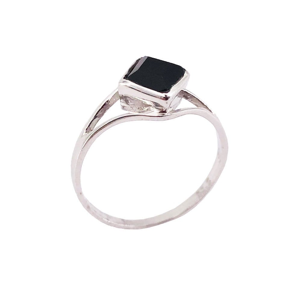 Bague Onyx Noir "Elisabeth" – Argent 925 | Cabochon Carré Pierre de Protection