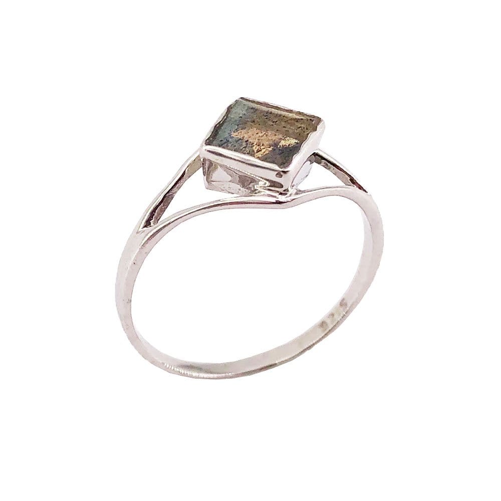 Bague Labradorite "Elisabeth" en Argent 925 | Cabochon Carré – Pierre des Empathes aux Reflets Magiques