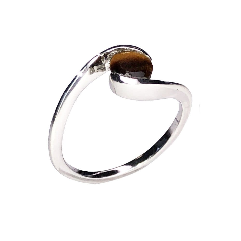 Bague Œil de Tigre "Doriane" en Argent 925 | Cabochon Rond Facetté – Pierre de Protection