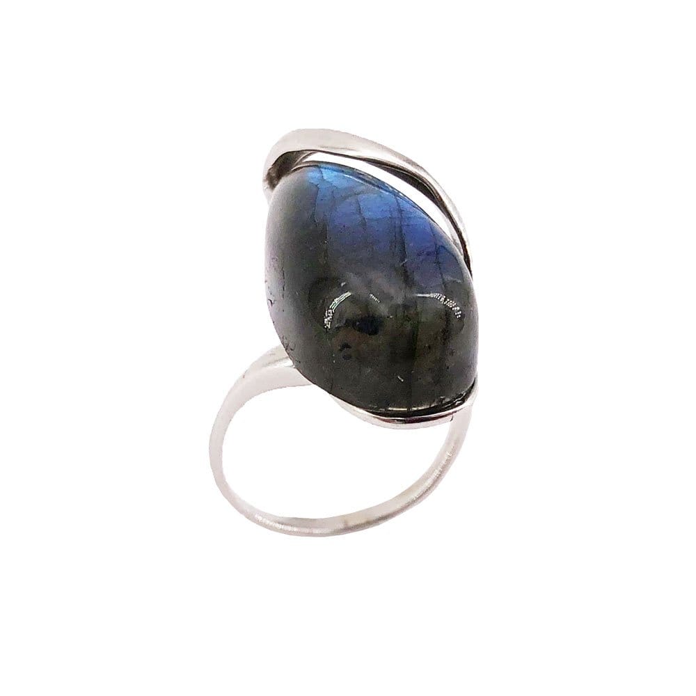 Bague Labradorite "Colombe" en Argent 925 | Cabochon Goutte – Pierre Talisman aux Reflets Envoûtants