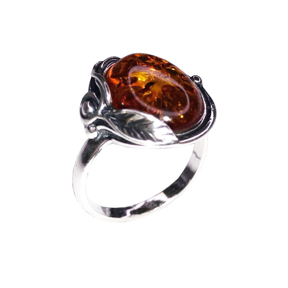 Bague Ambre "Justine" – Argent 925 Sterling | Cabochon Ovale Résine Fossilisée