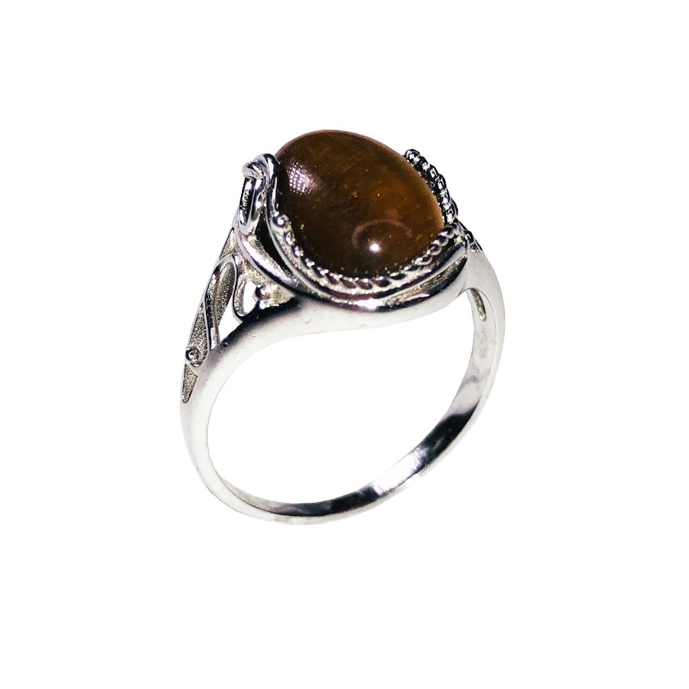 Bague Oeil de Tigre "Capucine" en Argent 925 – Cabochon Ovale