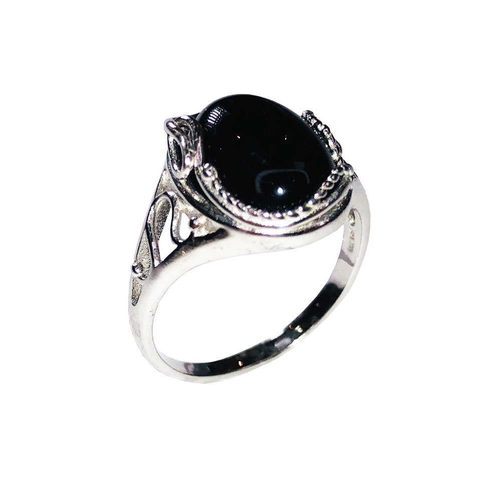 Bague Onyx Noir "Capucine" en Argent 925 – Cabochon Ovale