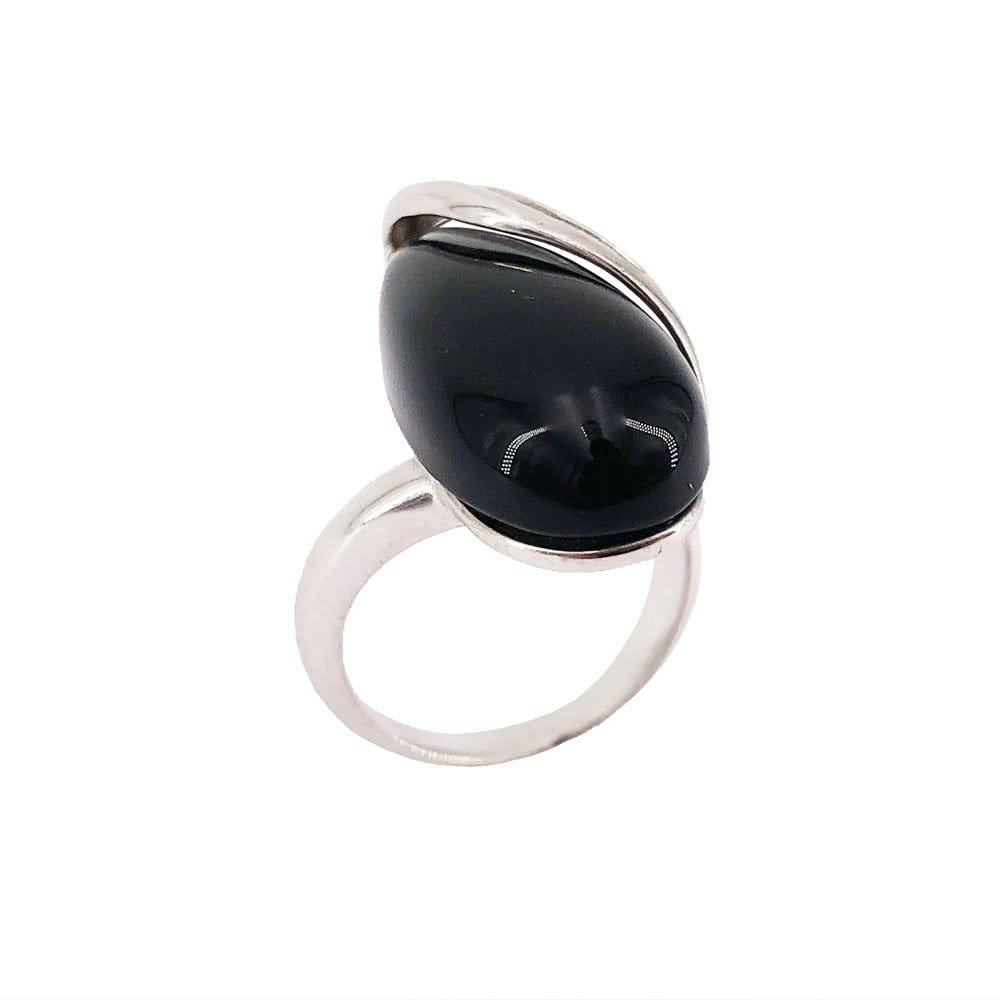 Bague Onyx Noir "Colombe" – Argent 925 | Cabochon Goutte Sans Imperfection