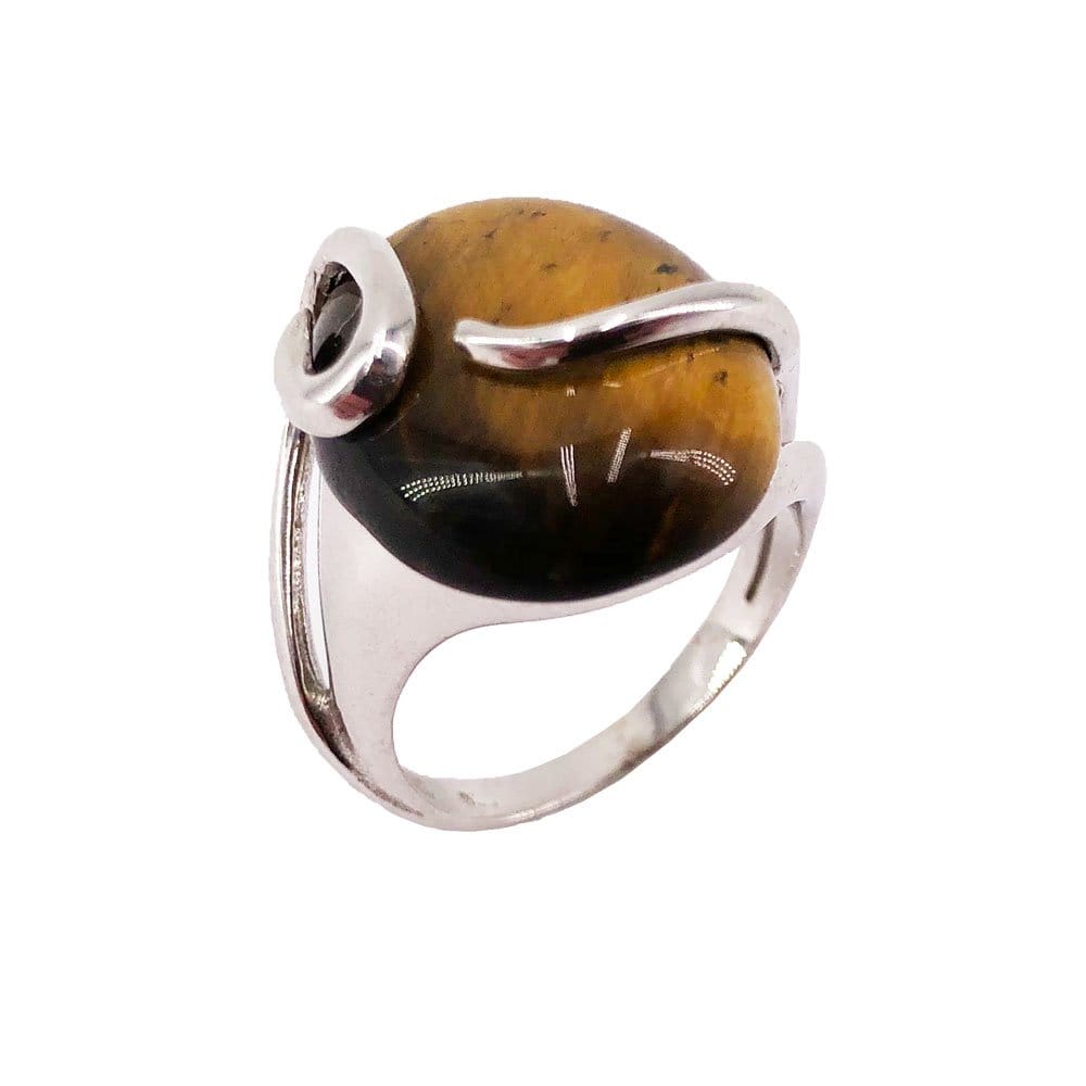 Bague Œil de Tigre "Océane" – Argent 925 | Cabochon Ovale Quartz Chatoyant Brun-Or