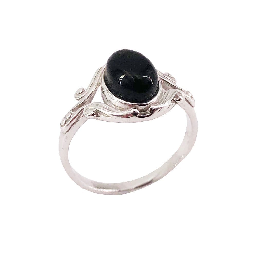 Bague Onyx Noir "Honorine" – Argent 925 | Cabochon Ovale Pierre Ancêtro-Royale