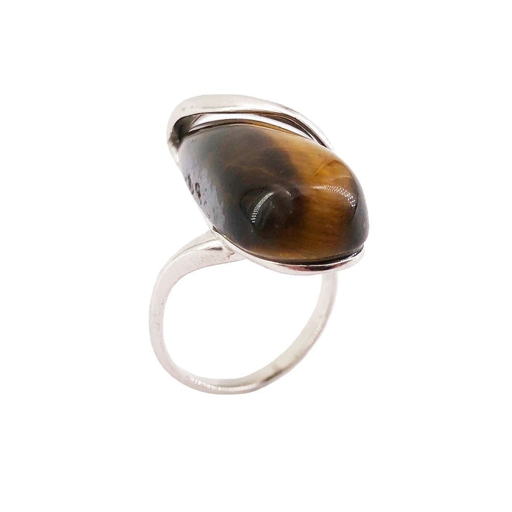 Bague Œil de Tigre "Colombe" en Argent 925 – Cabochon Goutte | Pierre Naturelle