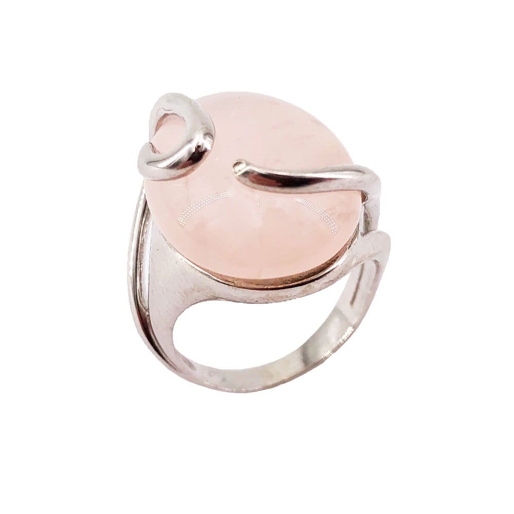 Bague Quartz Rose "Océane" en Argent 925 | Cabochon Ovale – Pierre Consolatrice d'Amour et de Paix