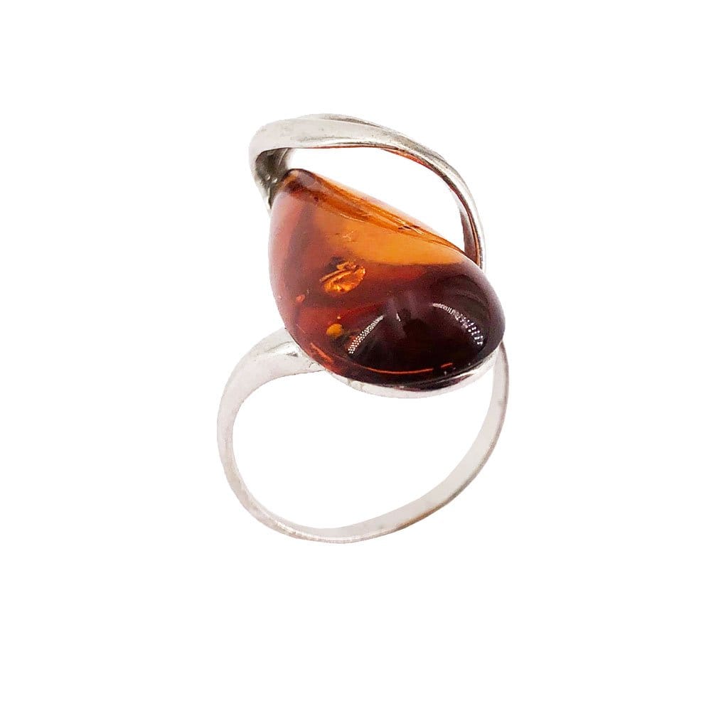 Bague Ambre "Colombe" en Argent 925 – Cabochon Goutte | Pierre Naturelle
