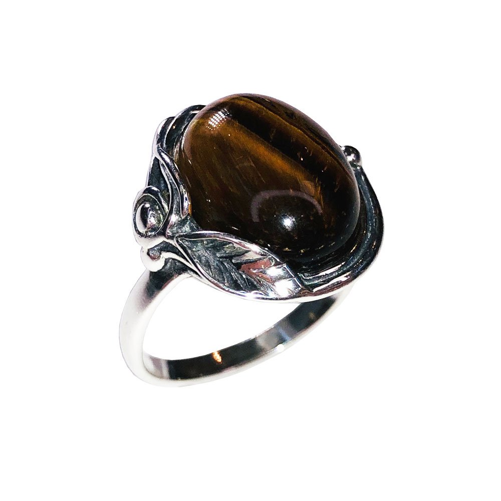 Bague Œil de Tigre "Justine" – Argent 925 | Cabochon Ovale Tailles 48-64 Pierre Suprême