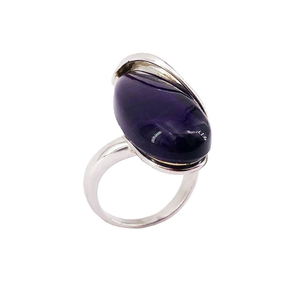 Bague Améthyste "Colombe" – Argent 925 | Cabochon Goutte Pierre Unique Parme-Violet