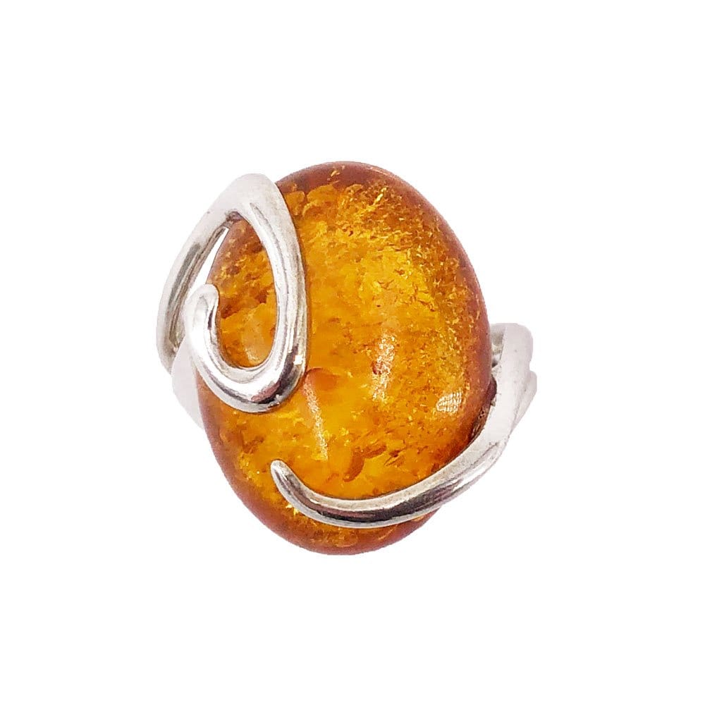 Bague Ambre "Océane" – Argent 925 | Cabochon Ovale Ambre Baltique Authentique