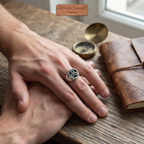 * Bague Homme Acier Inoxydable 316 Symbole Celtique Ajouré Argenté | 10 mm