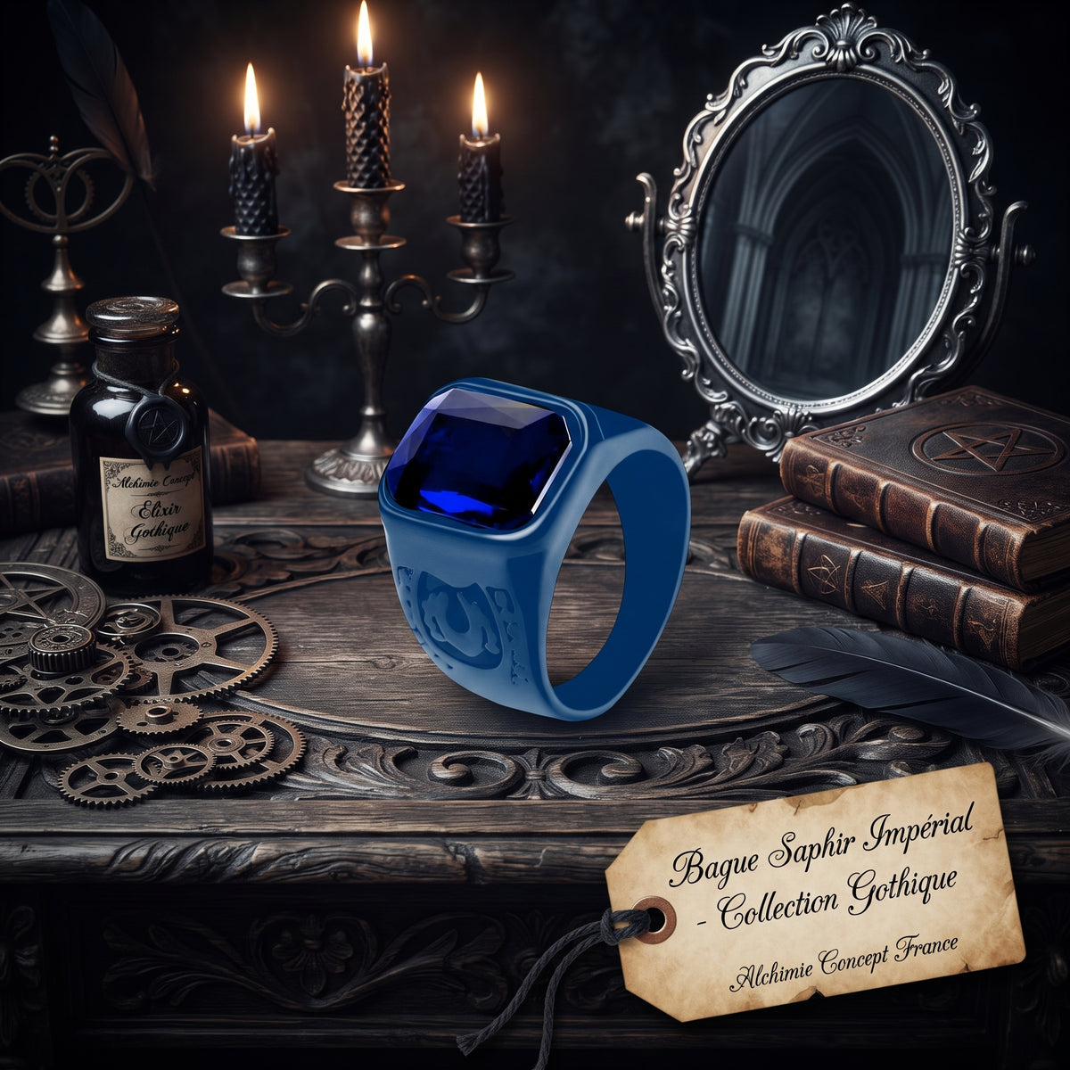 Chevalière Homme Ajourée Strass Bleu – Acier 316 Bleu/Noir