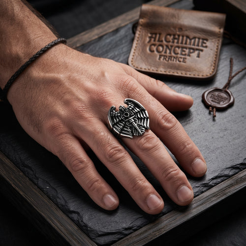 * Bague Aigle Imposant Ciselé – Acier 316 Argenté | Puissance & Liberté