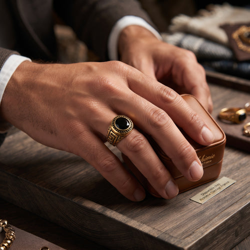 * Bague Chevalière Acier 316 Doré – Ciselée Luxe | 2 cm