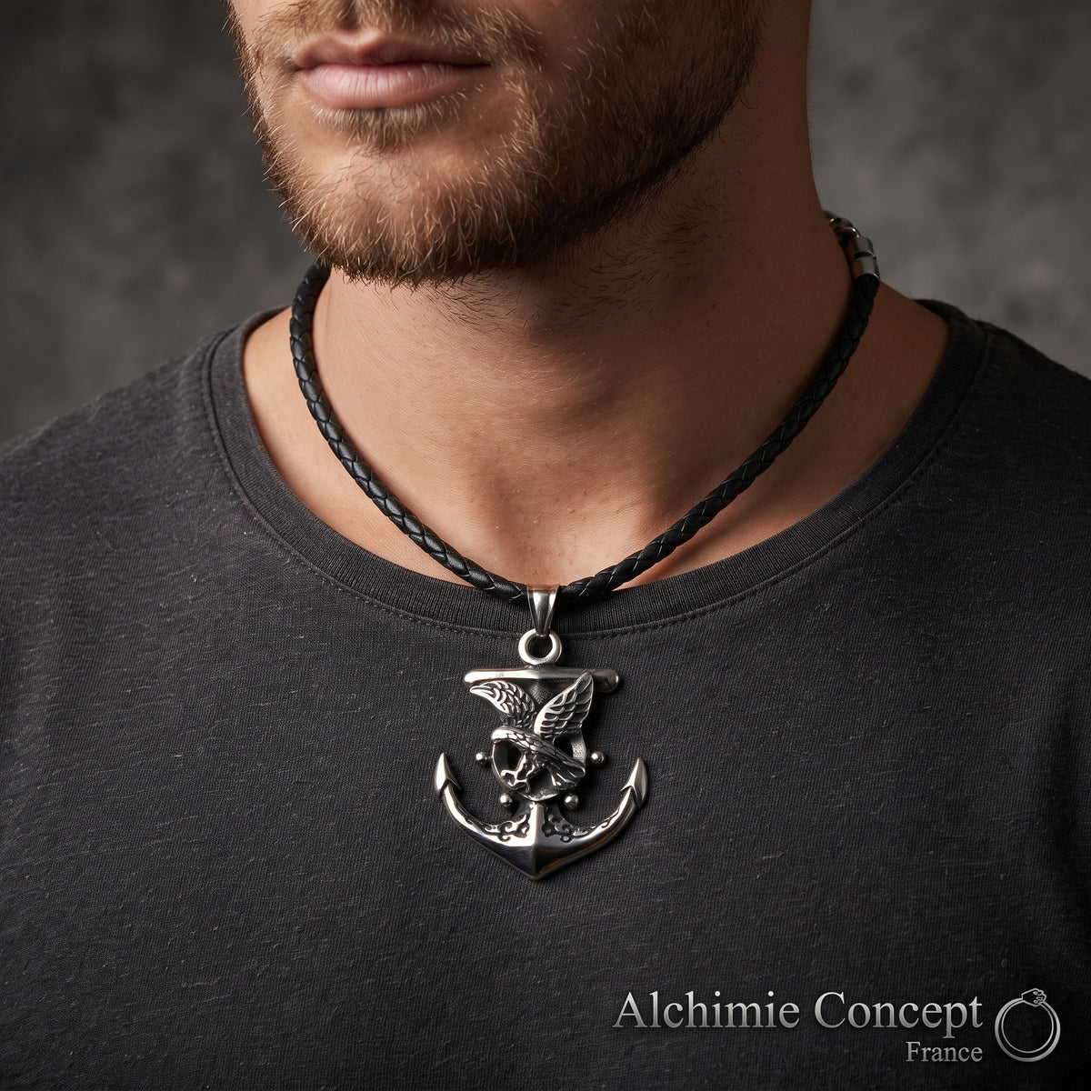 Pendentif Aigle Encre de Marine Argenté | Acier Inoxydable 316 – Rock & Biker