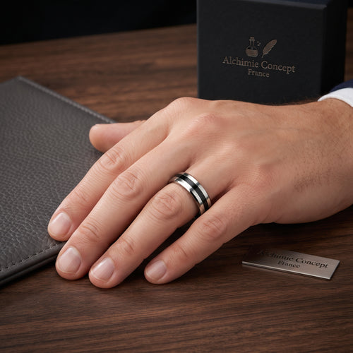 * Bague Alliance Acier Inoxydable 316 Noir et Argenté | 6 mm