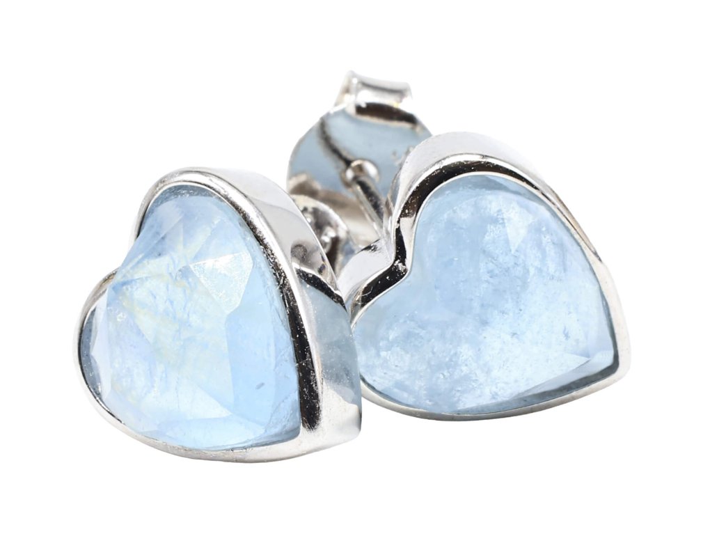 Boucles d'Oreilles Argent 925 Poinçon | Aigue Marine Naturelle Forme Cœur – Sérénité, Océan & Amour Pur