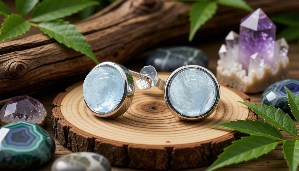 Boucles d'Oreilles Argent 925 Poinçon | Aigue Marine Naturelle Ronde Polie – Sérénité Océane, Communication & Douceur