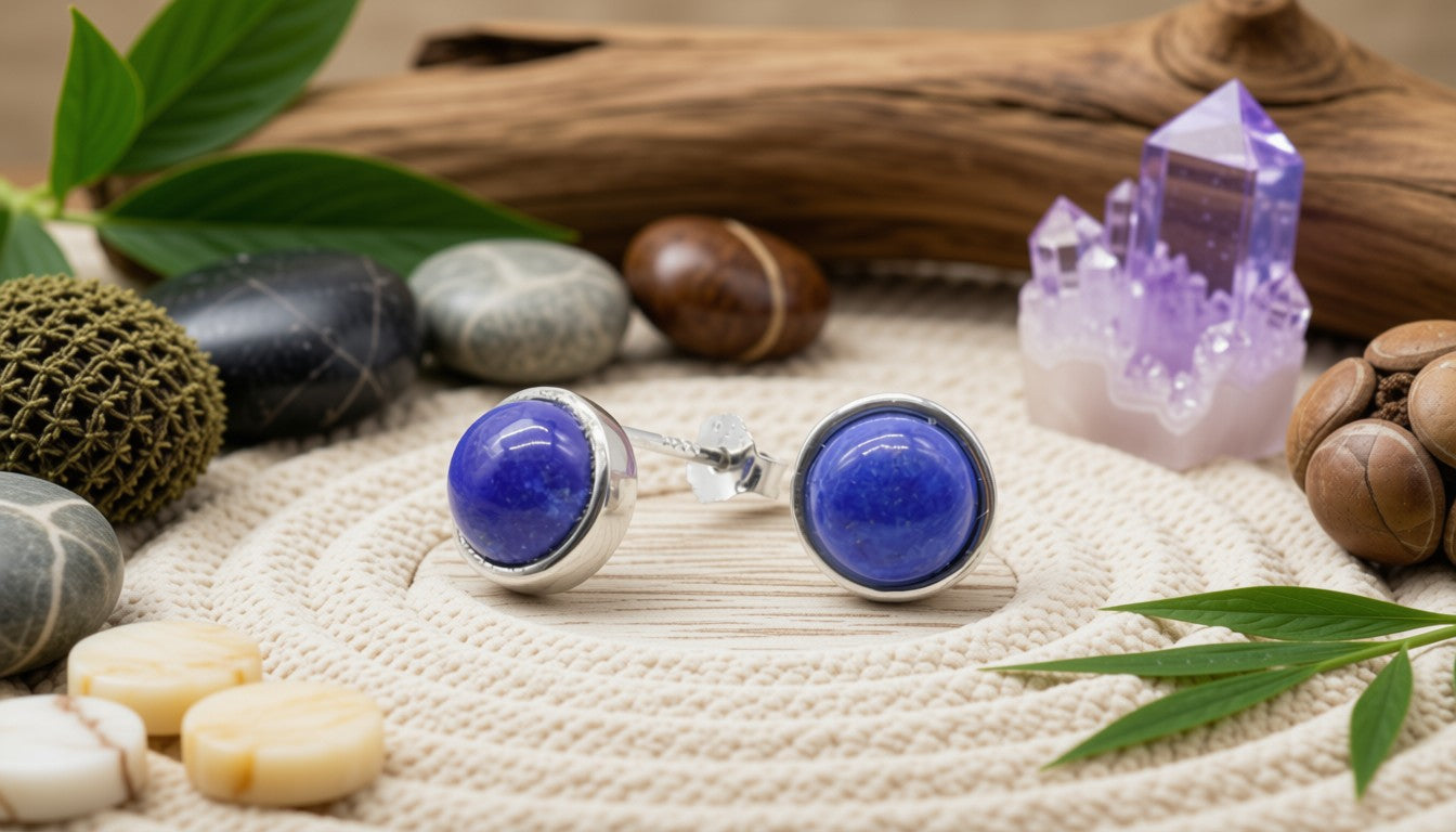 Boucles d'Oreilles Argent 925 Poinçon | Lapis Lazuli Naturel Rond Poli – Sagesse Royale, Spiritualité & Majesté Ancienne