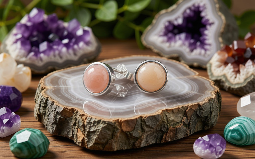 Boucles d'Oreilles Argent 925 Poinçon | Pierre de Soleil Naturelle Ronde Polie – Joie, Vitalité & Éclat Doré