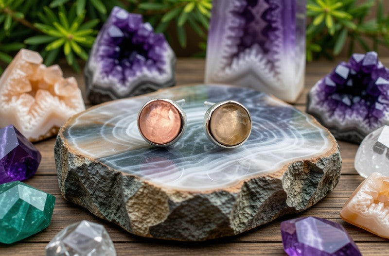 Boucles d'Oreilles Argent 925 Poinçon | Quartz Rose Brut Naturel – Pierre de l'Amour, Douceur & Authenticité