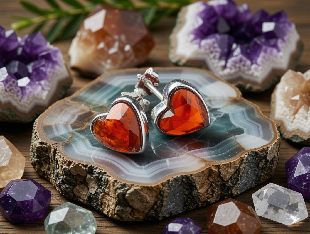 Boucles d'Oreilles Argent 925 Poinçon | Grenat Naturel Forme Cœur – Passion Ardente, Vitalité & Amour